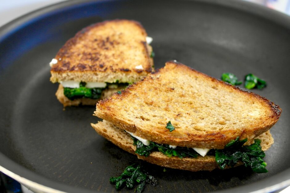 Grilled Feta and Spinach Sandwich Olive Tomato