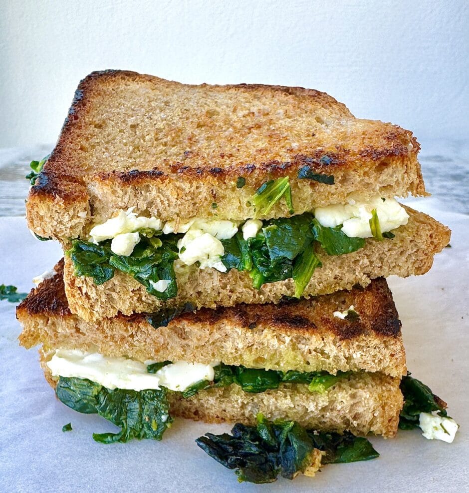 Grilled Feta and Spinach Sandwich Olive Tomato