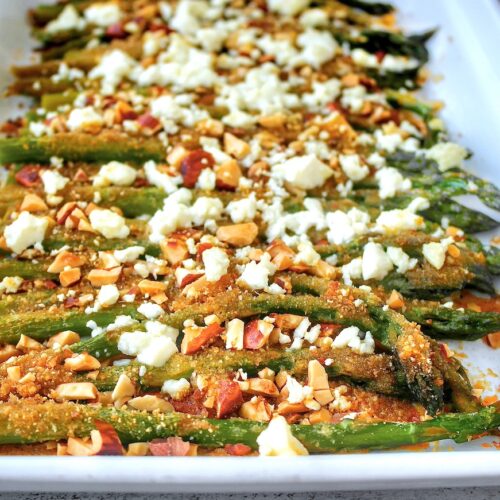 Roasted asparagus with feta and almonds 1